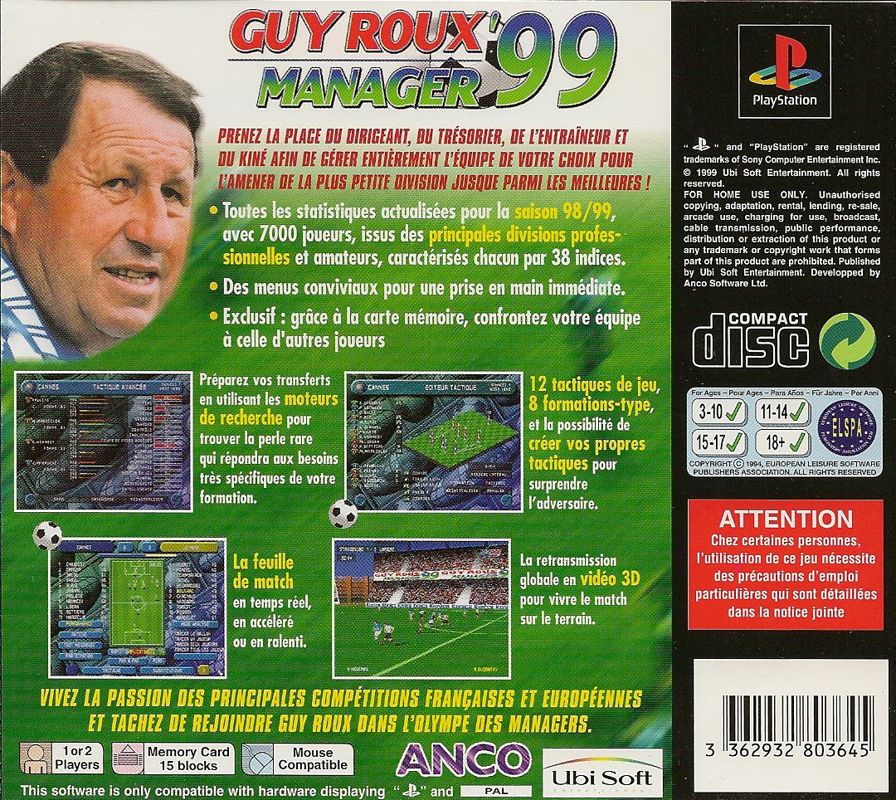 Back Cover for Player Manager 98/99 (PlayStation)