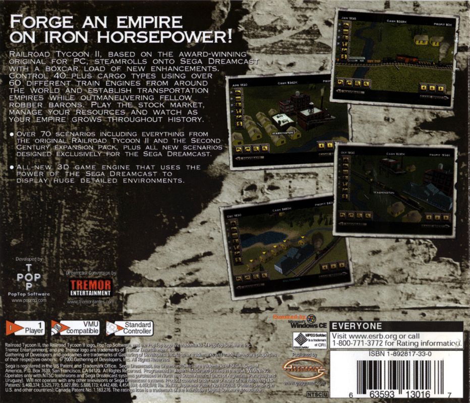 Back Cover for Railroad Tycoon II: Gold Edition (Dreamcast)
