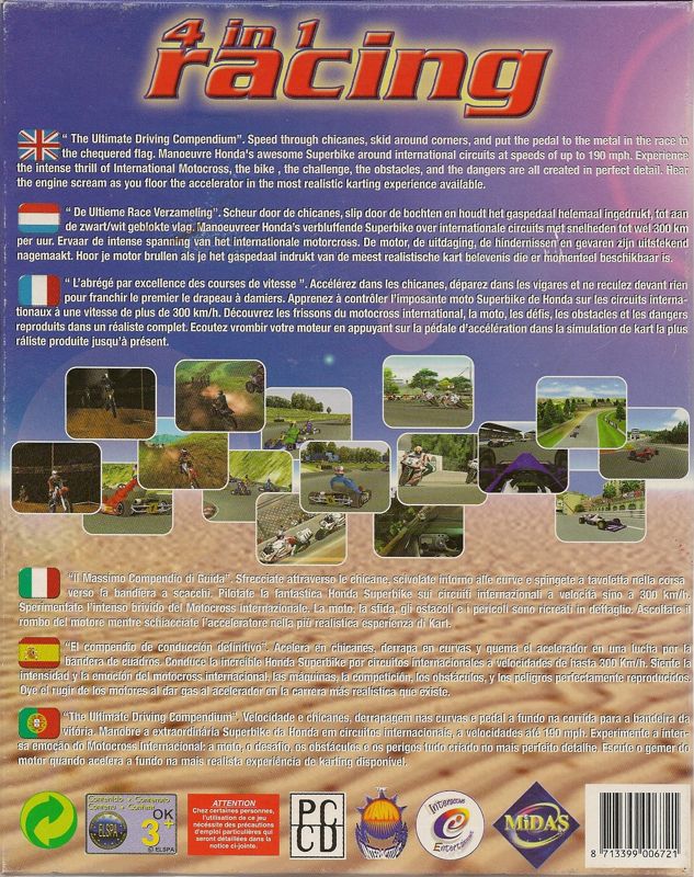 Back Cover for 4 in 1 Racing (Windows)