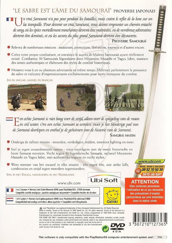 Back Cover for Sword of the Samurai (PlayStation 2)