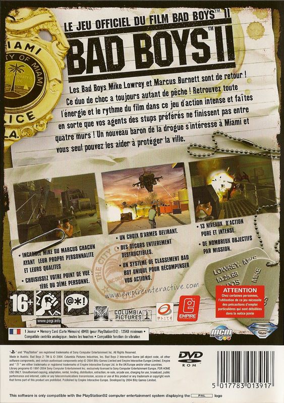 Back Cover for Bad Boys: Miami Takedown (PlayStation 2)