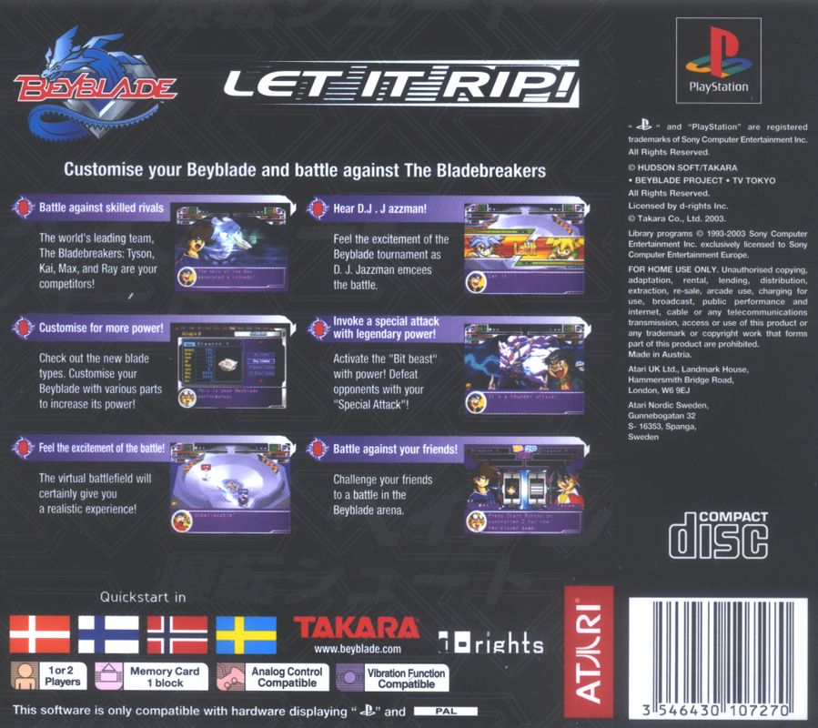 Back Cover for Beyblade (PlayStation)
