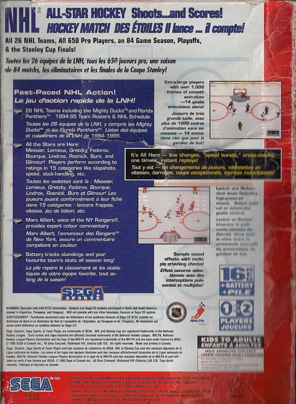 Back Cover for NHL All-Star Hockey '95 (Genesis)