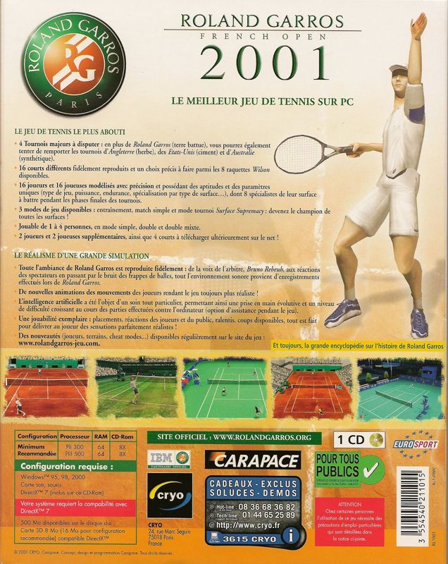 Back Cover for Roland Garros French Open 2001 (Windows)