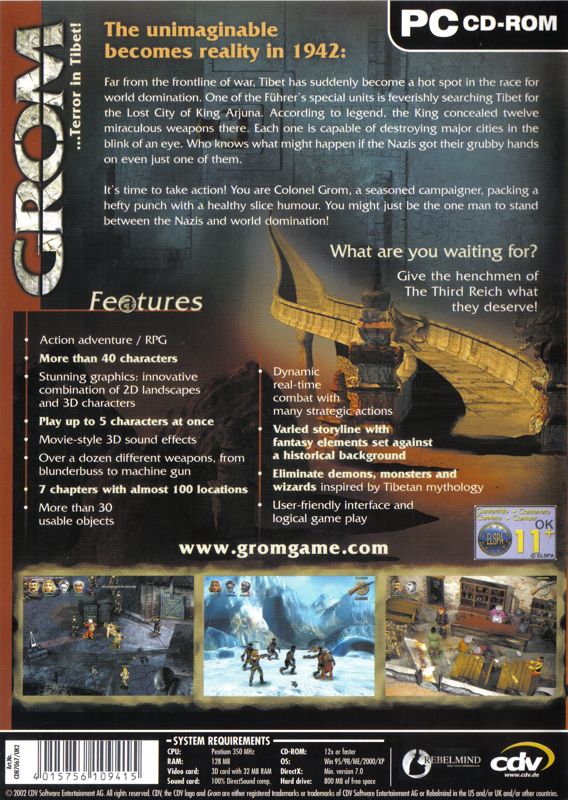 Back Cover for GROM: ...Terror in Tibet! (Windows)