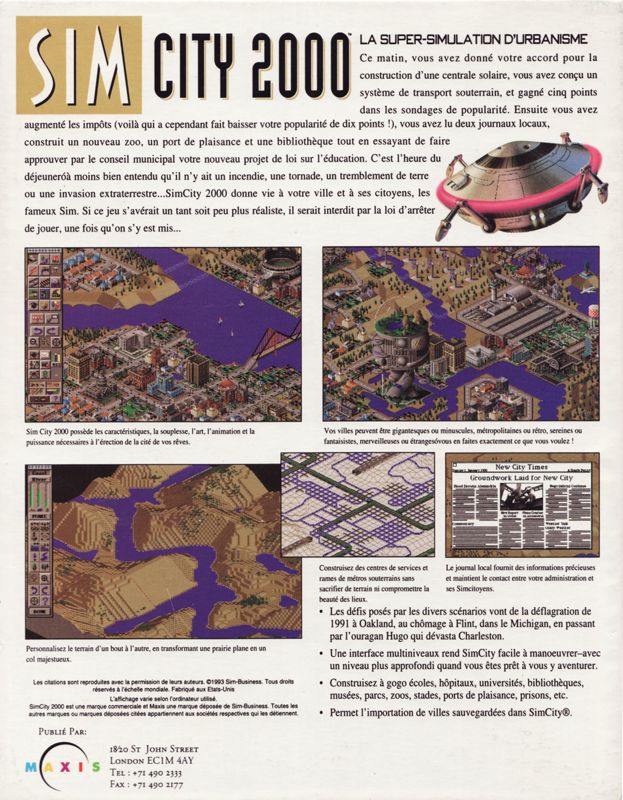 Back Cover for SimCity 2000 (DOS)