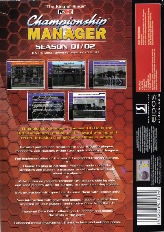Back Cover for Championship Manager: Season 01/02 (Windows)