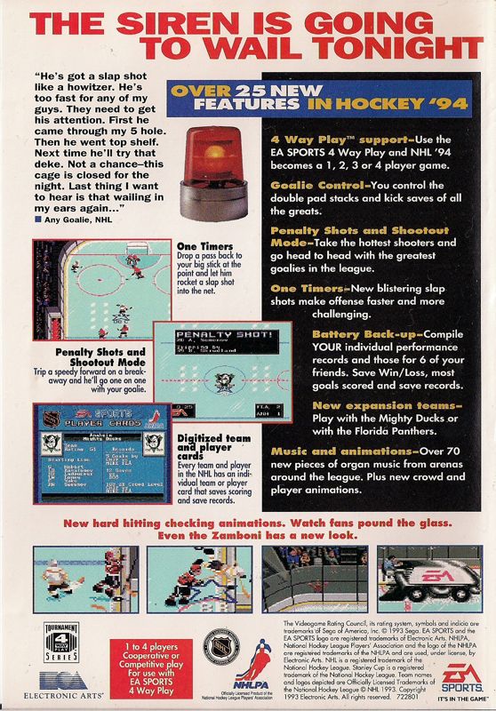 Back Cover for NHL '94 (Genesis) (Limited Edition cover)