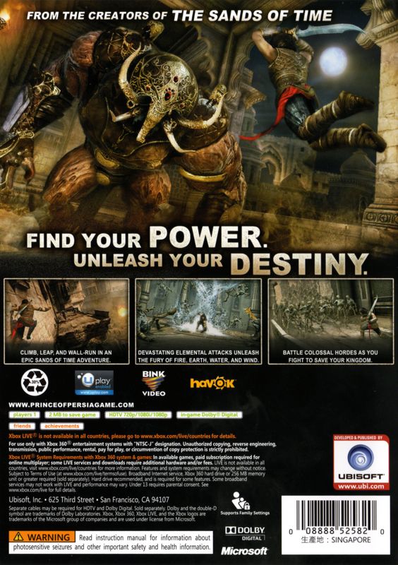 Back Cover for Prince of Persia: The Forgotten Sands (Xbox 360)