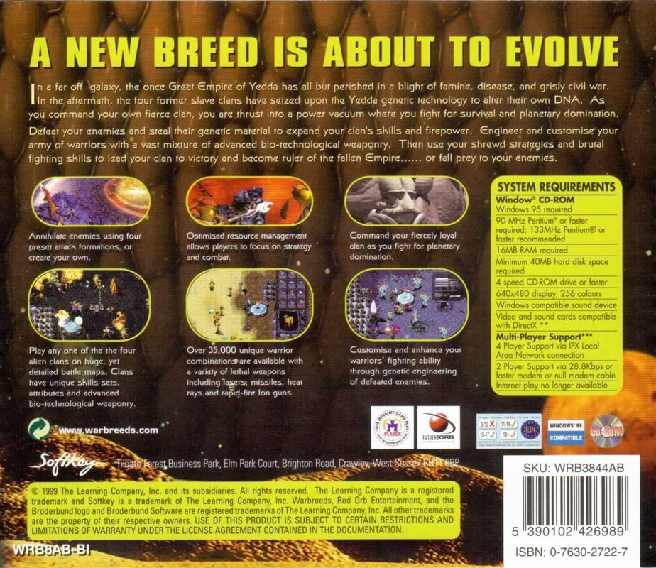 Back Cover for WarBreeds (Windows) (SoftKey release)