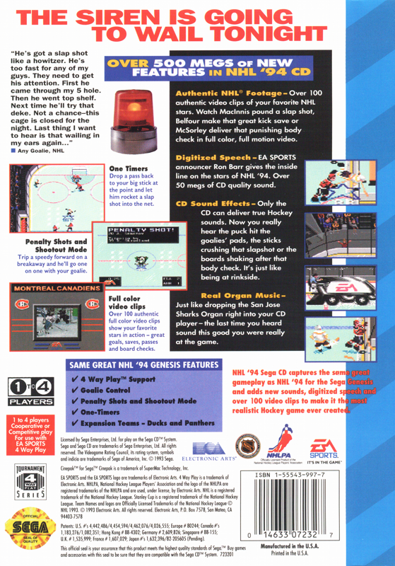 NHL '94 cover or packaging material - MobyGames