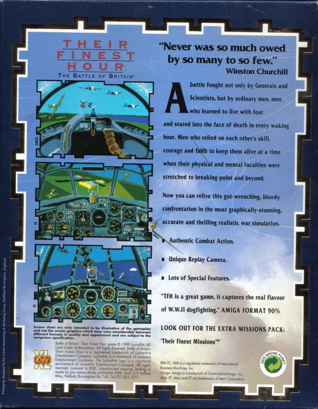 Back Cover for Their Finest Hour: The Battle of Britain (DOS) (KIXX XL release)