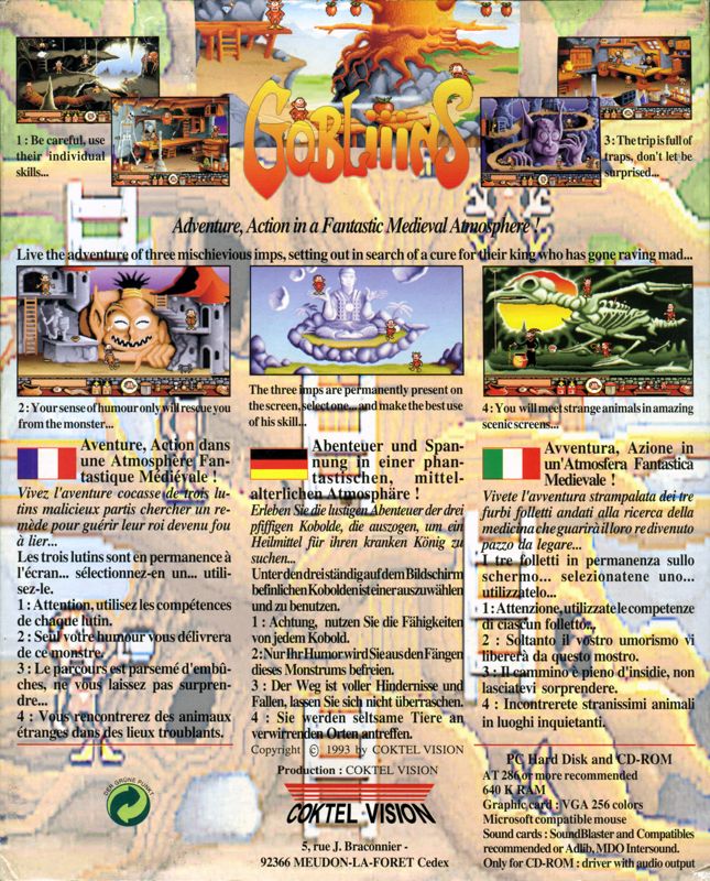 Back Cover for Gobliiins (DOS) (CD Version)
