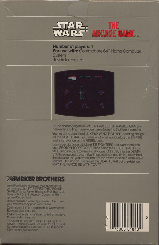 Back Cover for Star Wars (Commodore 64)