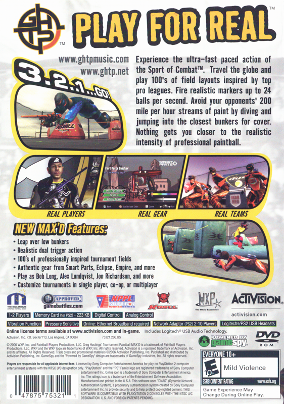 Back Cover for Greg Hastings' Tournament Paintball Max'd (PlayStation 2)