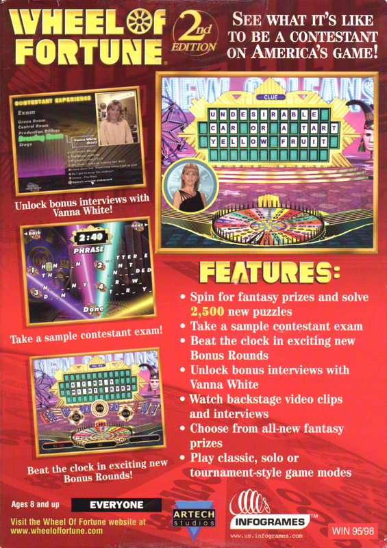 Back Cover for Wheel of Fortune: 2nd Edition (Windows) (Bonus Jeopardy 2nd Edition release)