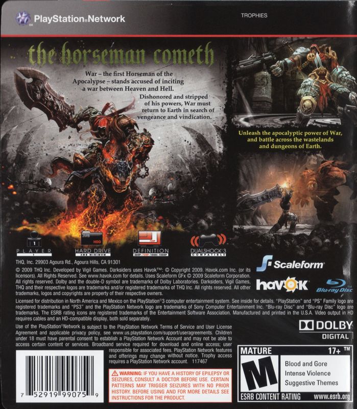 Back Cover for Darksiders (PlayStation 3)