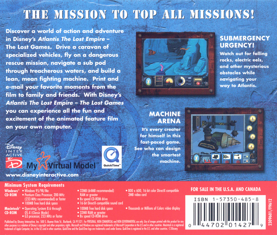 Other for Disney's Atlantis: The Lost Empire - The Lost Games (Macintosh and Windows): Jewel Case - Back