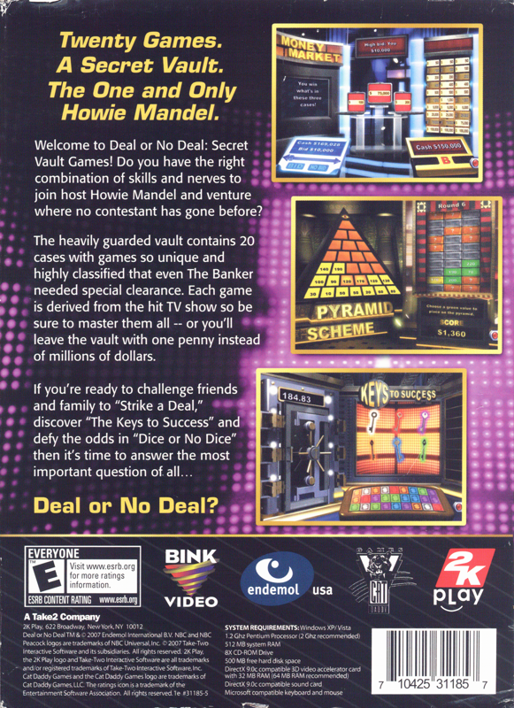 Back Cover for Deal or No Deal: Secret Vault Games (Windows)