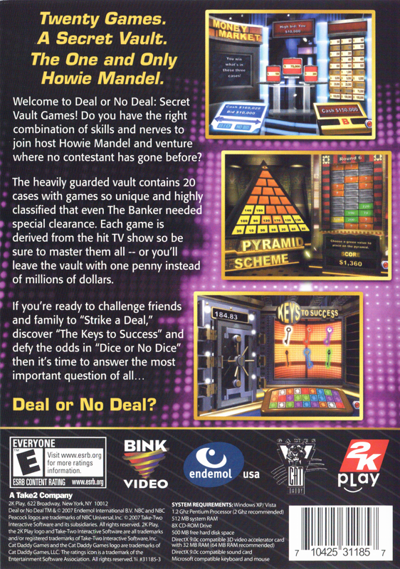 Other for Deal or No Deal: Secret Vault Games (Windows): Keep Case - Back