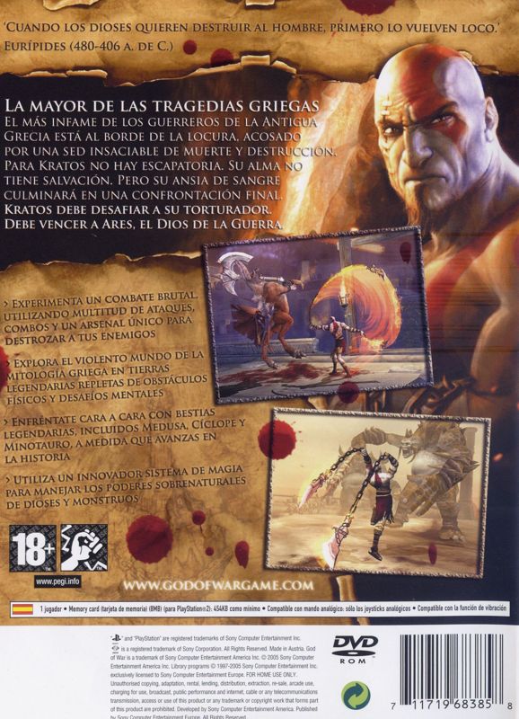 Back Cover for God of War (PlayStation 2)