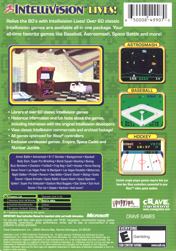 Back Cover for Intellivision Lives! (Xbox)