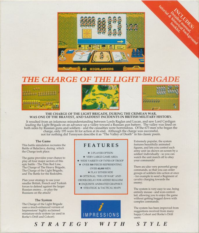 Back Cover for The Charge of the Light Brigade (DOS) (European multilanguage release)
