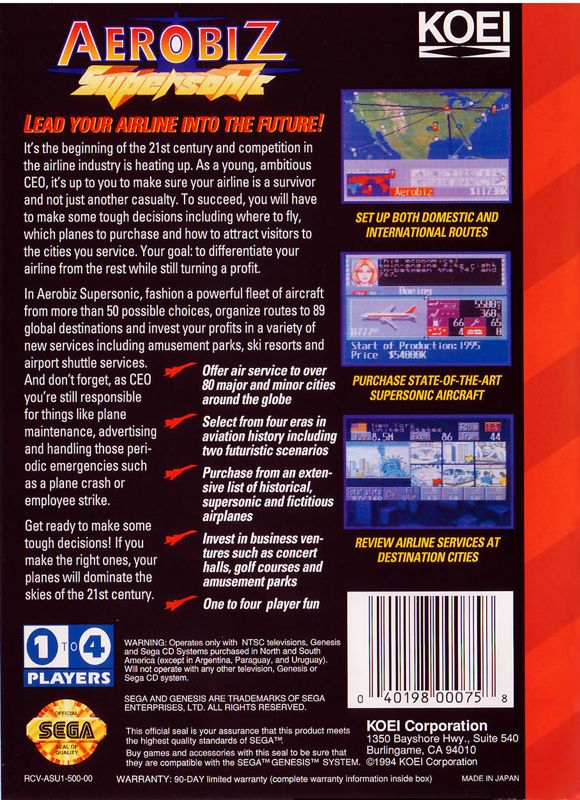 Back Cover for Aerobiz Supersonic (Genesis)