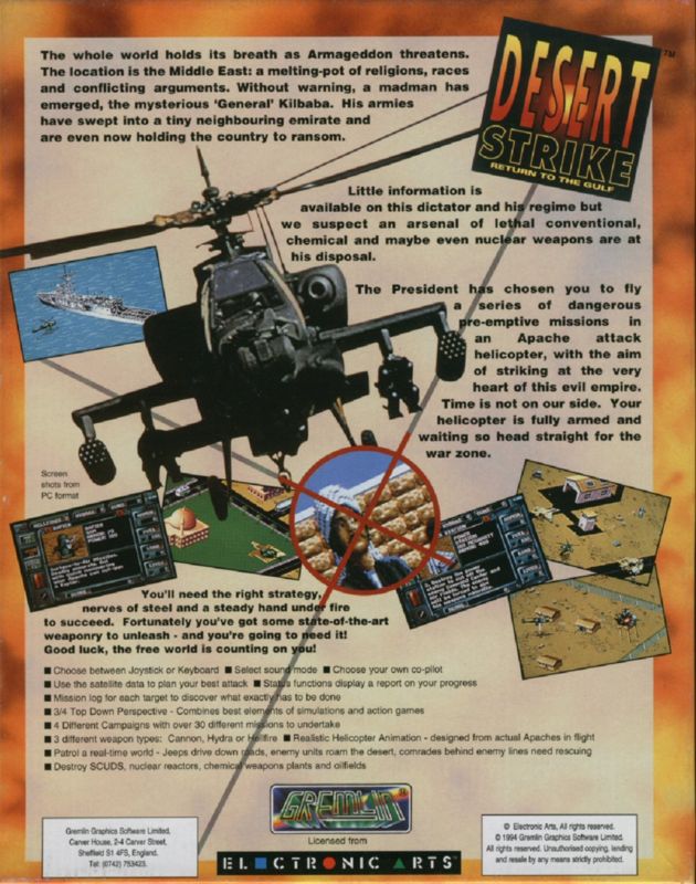 Back Cover for Desert Strike: Return to the Gulf (DOS)