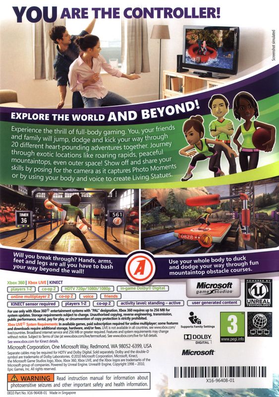 Back Cover for Kinect Adventures! (Xbox 360) (Bundled with the Kinect peripheral )