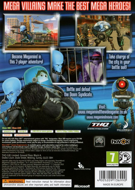 Back Cover for Megamind: Ultimate Showdown (Xbox 360)
