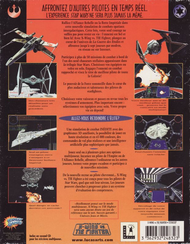 Back Cover for Star Wars: X-Wing Vs. TIE Fighter (Windows) (1st French Release: Manual in French, Game in English)