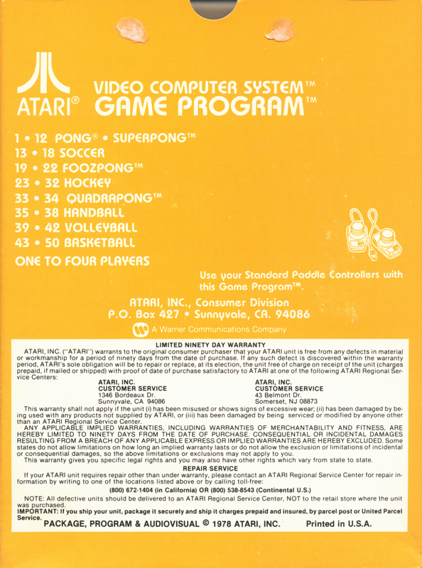 Back Cover for Video Olympics (Atari 2600) (Alternate back)