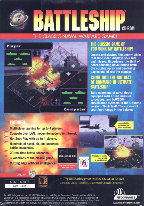 Back Cover for Battleship: The Classic Naval Warfare Game (Windows)