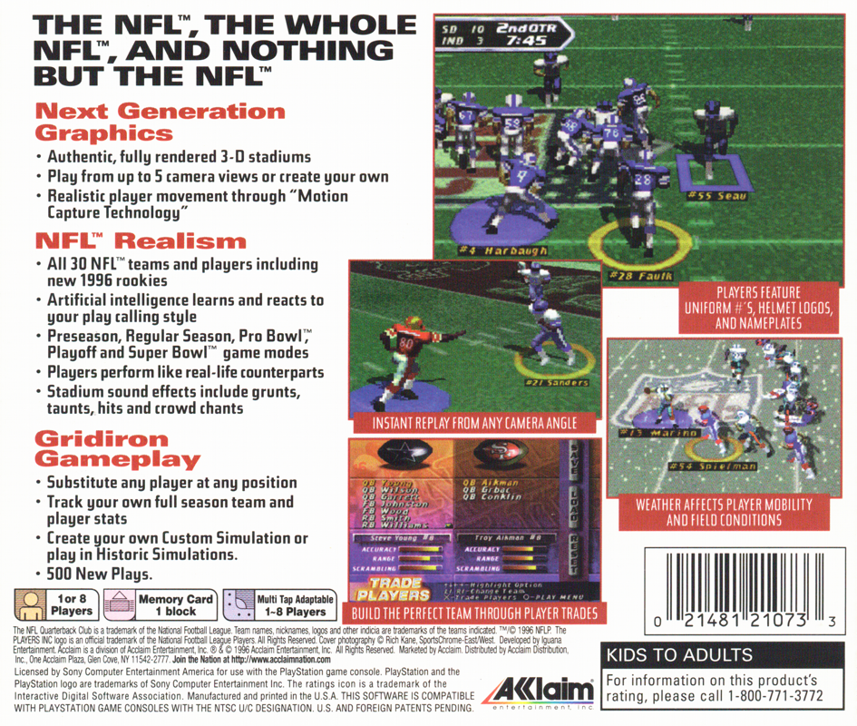 Back Cover for NFL Quarterback Club 97 (PlayStation) (Alternate with ad)