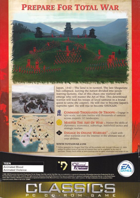 Back Cover for Shogun: Total War (Windows) (EA Classics release)
