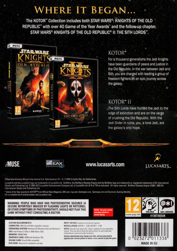 Back Cover for Star Wars: Knights of the Old Republic - Collection (Windows)