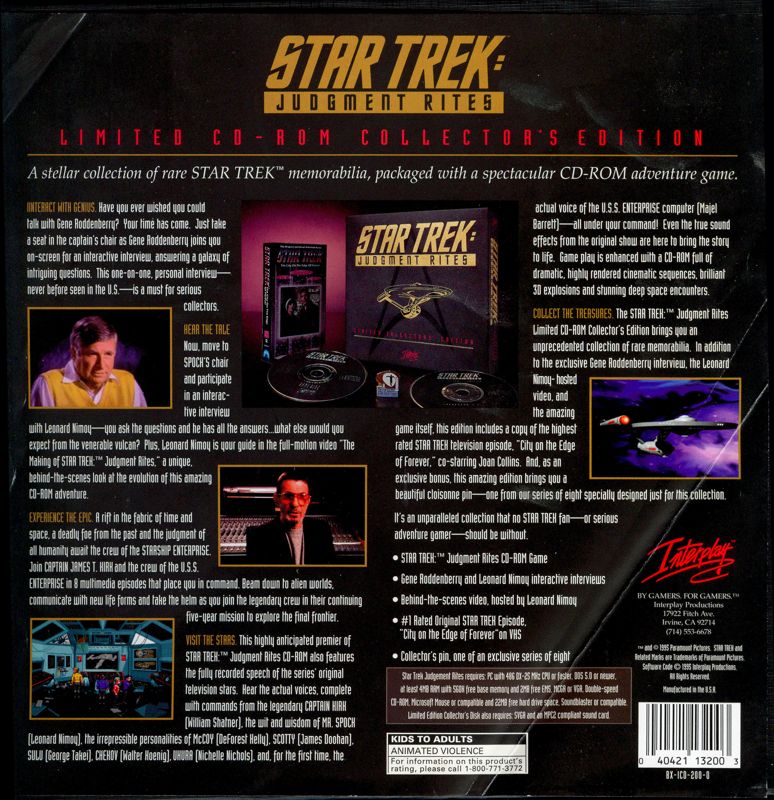 Back Cover for Star Trek: Judgment Rites (Limited CD-ROM Collector's Edition) (DOS)