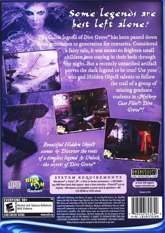Back Cover for Mystery Case Files: Dire Grove (Windows)