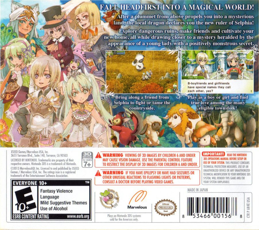 Back Cover for Rune Factory 4 (Nintendo 3DS)