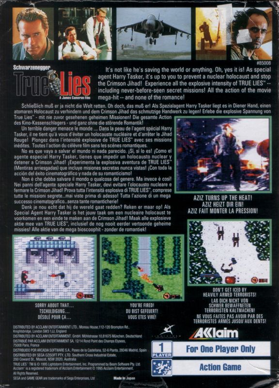 Back Cover for True Lies (Game Gear)