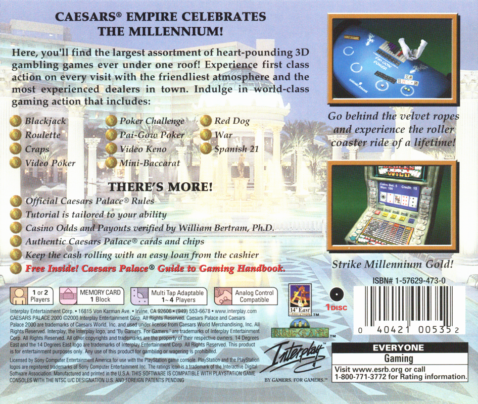 Back Cover for Caesars Palace 2000 (PlayStation)