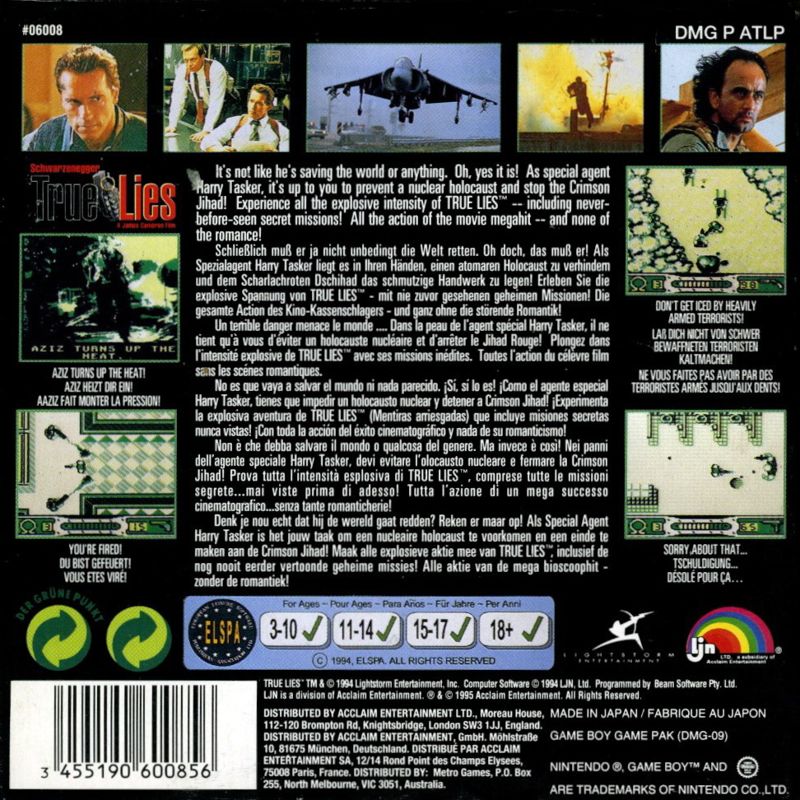 Back Cover for True Lies (Game Boy)