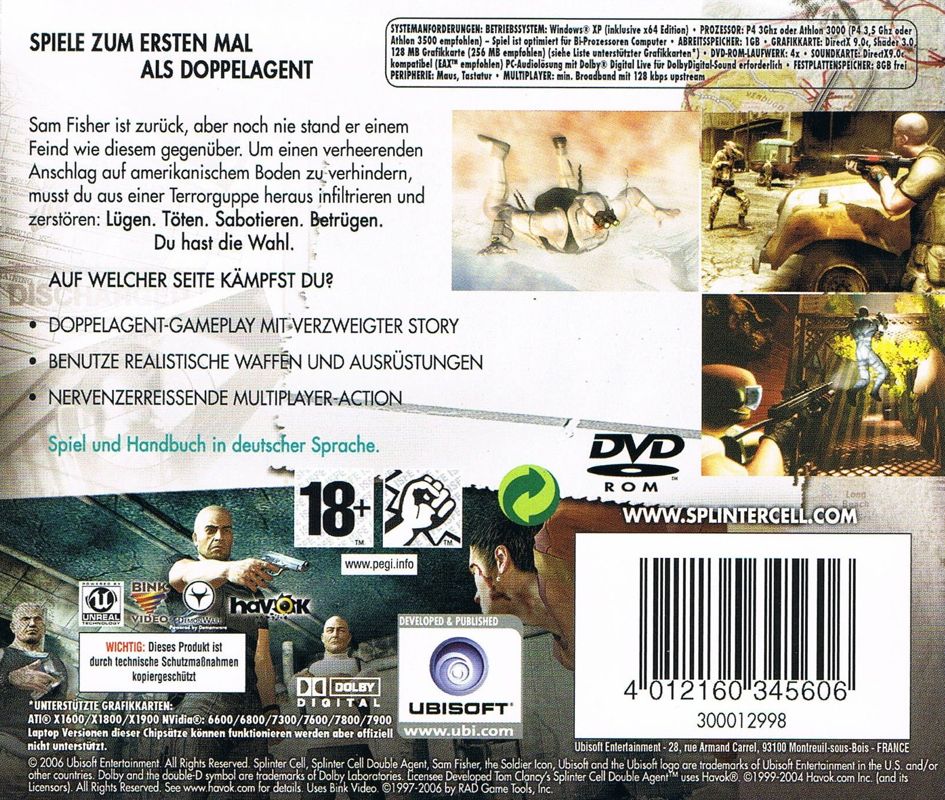 Back Cover for Tom Clancy's Splinter Cell: Double Agent (Windows) (Software Pyramide release)