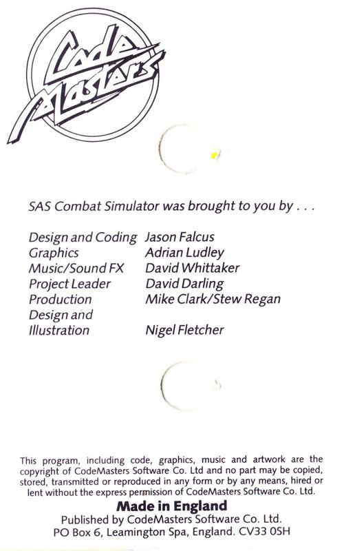 Inside Cover for SAS Combat Simulator (ZX Spectrum): Far Right