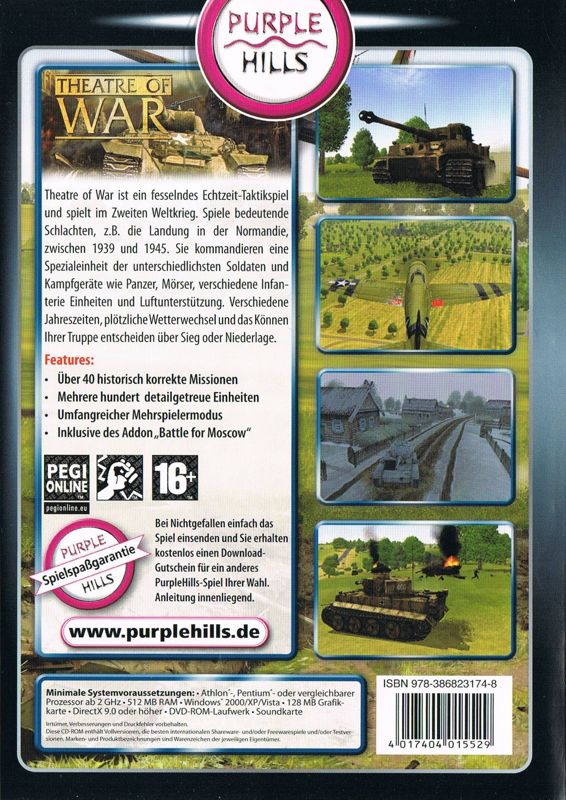 Back Cover for Theatre of War (Windows) (Purple Hills release)