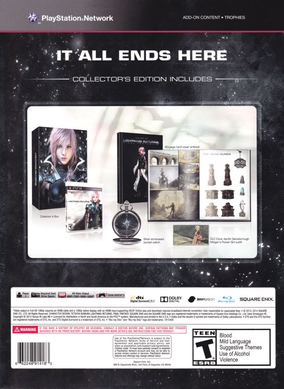 Back Cover for Lightning Returns: Final Fantasy XIII (Collector's Edition) (PlayStation 3)