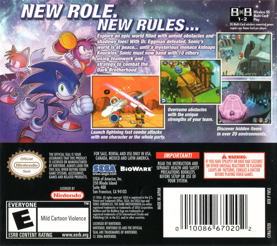 Back Cover for Sonic Chronicles: The Dark Brotherhood (Nintendo DS)