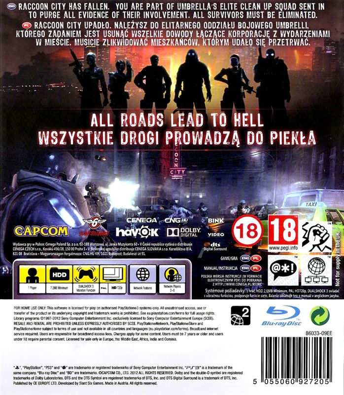 Back Cover for Resident Evil: Operation Raccoon City (PlayStation 3)