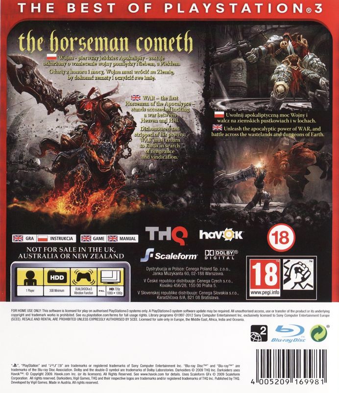 Back Cover for Darksiders (PlayStation 3) (Essentials release)
